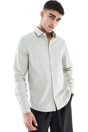 ASOS Camisa de vestir verde de corte estándar de sarga fácil de planchar de