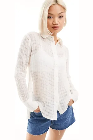 Weekday Camisa de tejido texturizado transparente de mezcla de lino de