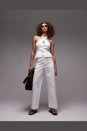 Emory Park Pantalones blancos de pernera ancha con detalle de cinturón de lino de (parte de un conjunto)