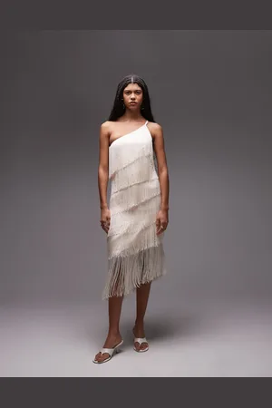 MANGO Vestido largo asimétrico con flecos de