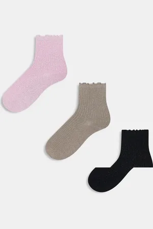 VERO MODA Pack de 3 pares de calcetines de varios colores con volante en el borde y acabado de purpurina de -Negro