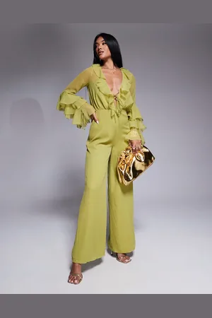 ASOS Mono largo de manga larga con volantes y detalle de lazada de