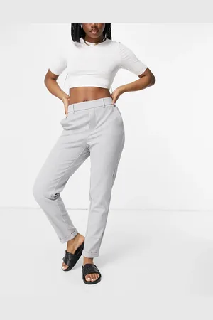 VERO MODA Pantalones grises claros de pernera recta con cinturilla elástica de