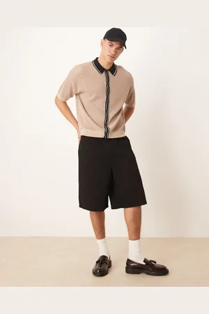 ASOS Polo color de corte cuadrado holgado con botones y cuello en contraste de punto Airtex de -Neutro