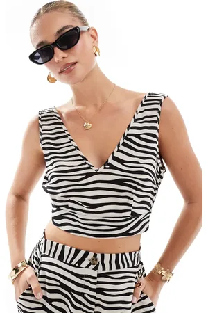 VERO MODA Top corto con y lazada en la espalda de tejido efecto lino de (parte de un conjunto)-Negro