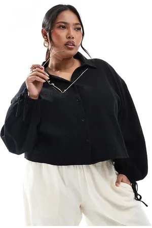 ASOS Camisa corta negra de algodón texturizado de ASOS DESIGN Curve