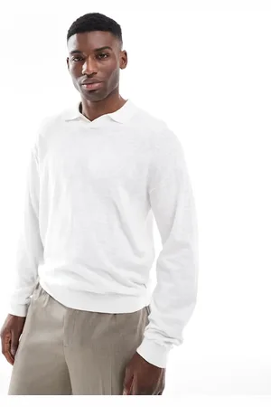 JACK & JONES Polo blanco de manga larga de punto flameado de