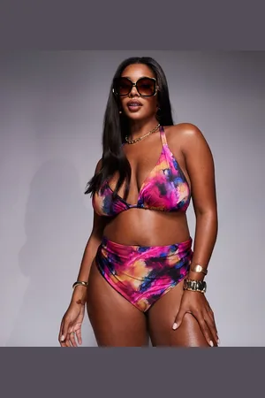 ASOS Braguitas de bikini rosas de pernera y talle altos con estampado abstracto Arina de ASOS DESIGN Curve-Multicolor