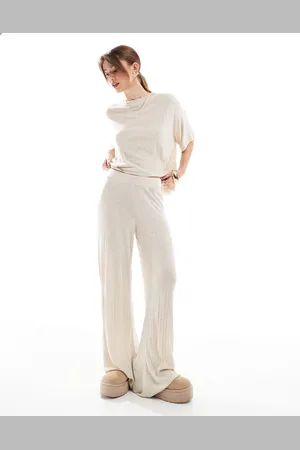 ONLY Pantalones color de pernera ancha de punto ligero de (parte de un conjunto)-Neutro