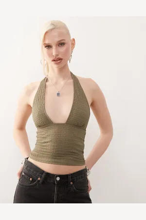 Motel Top con cuello halter de tejido texturizado Cosimo de -Verde