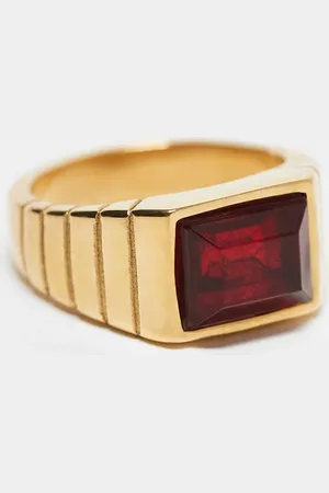 ASOS Anillo tipo sello de acero inoxidable resistente al agua con piedra roja de