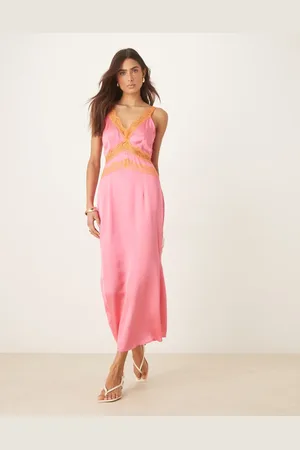 Never Fully Dressed Vestido semilargo rosa y naranja de encaje de
