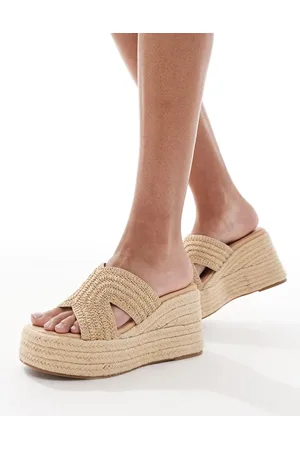 Schuh Sandalias beis de tacón de cuña estilo alpargatas de rafia Valetta de -Neutro