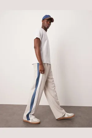 ASOS Joggers grises de pernera ancha con panel color block lateral de