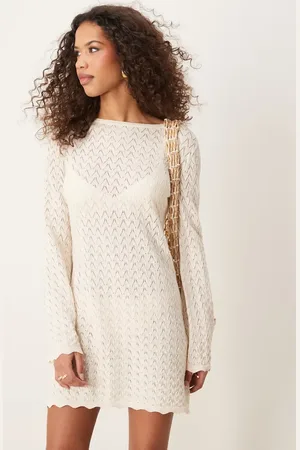 ASOS Vestido corto color con mangas acampanadas de punto de -Blanco
