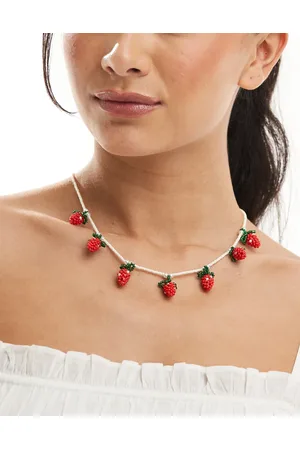 Accessorize Collar con charms en forma de fresa de cuentas y perlas de