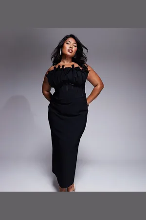 ASOS Vestido midi con detalle tipo corsé, escote palabra de honor y volante llamativo de ASOS DESIGN Curve