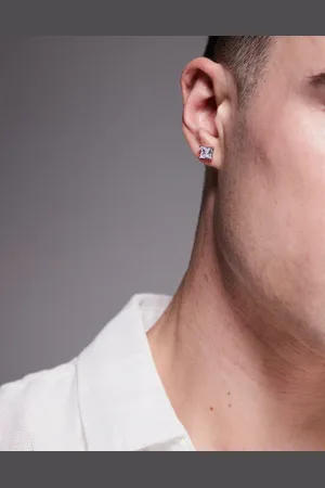ASOS Pendientes de botón plateados con detalle de strass cuadrado de