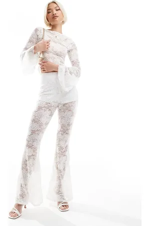Miss Selfridge Pantalones de campana de encaje de -Blanco