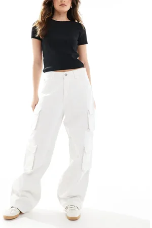 Dr Denim Vaqueros blancos de pernera recta ancha y corte holgado cargo con varios bolsillos Donna de