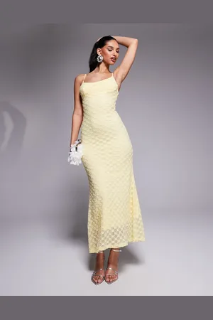 Bardot Vestido midi color limón de malla de -Amarillo