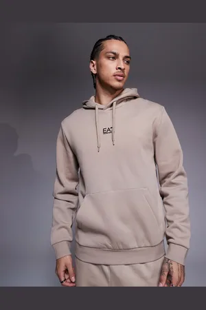 EA7 Sudadera beis con capucha y logo estampado en la parte central de Armani (parte de un conjunto)-Neutro
