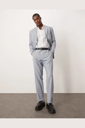 SELECTED Pantalones de traje azul de mezcla de lino de
