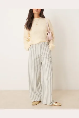 ASOS Pantalones de sastre verde salvia a rayas de pernera recta holgada de
