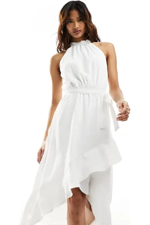 Ax Paris Vestido midi con cuello halter, bajo de volantes y lazada en la cintura de