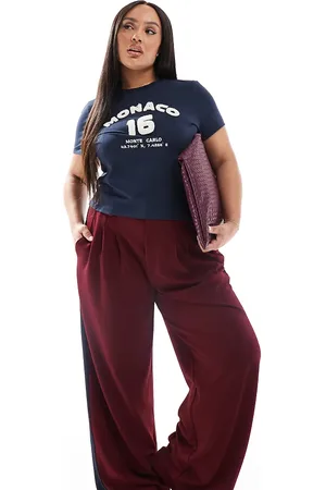 ASOS Pantalones de pernera ancha con panel en contraste de ASOS DESIGN Curve-Rojo