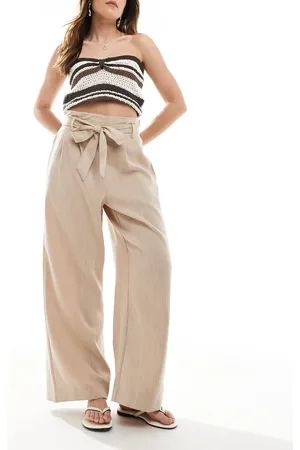 ONLY Pantalones de pernera ancha con lazada en la cintura de -Neutro