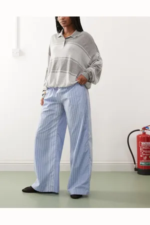 Weekday Pantalones azules a rayas irregulares de pernera ancha de