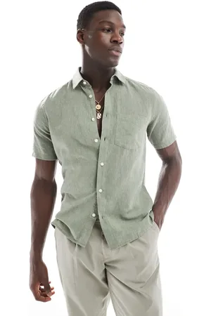 Only & Sons Camisa verde salvia de manga corta y corte estándar de mezcla de lino de -Neutro