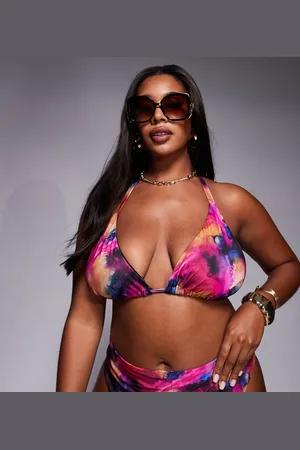 ASOS Top de bikini rosa de copas altas con estampado de abstracto Arina de ASOS DESIGN Curve-Multicolor
