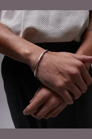 ARKET Pulsera abierta cilíndrica con diseño minimalista de plata de ley de