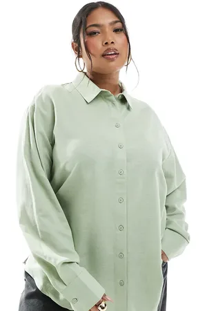ASOS Camisa de mezcla de lino de ASOS DESIGN Curve-Verde