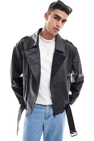 ASOS Chaqueta biker negra extragrande de cuero auténtico premium de