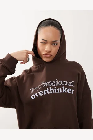Motel Sudadera marrón chocolate oscuro extragrande con capucha y estampado de texto de