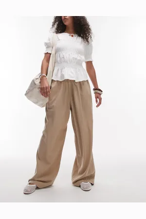 Topshop Pantalones rosas color de corte bombacho de lino de -Neutro
