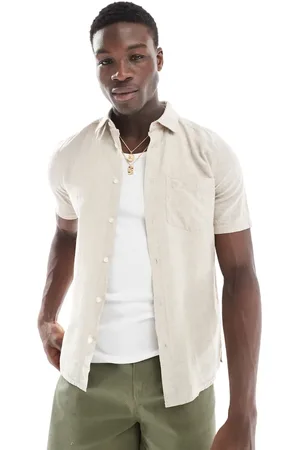 Only & Sons Camisa beis de manga corta y corte estándar de mezcla de lino de -Negro