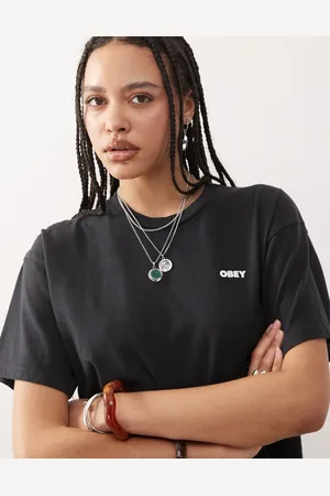 Obey Camiseta negra con estampado gráfico del logo trasero Resistance de
