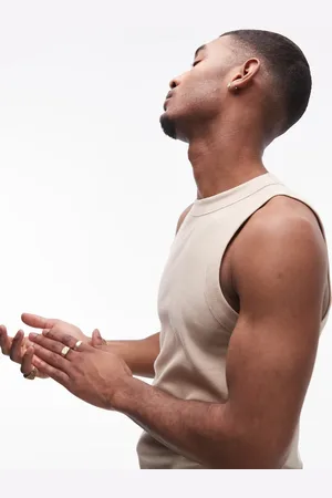 Topman Camiseta color entallada sin mangas con cuello subido de canalé de -Neutro