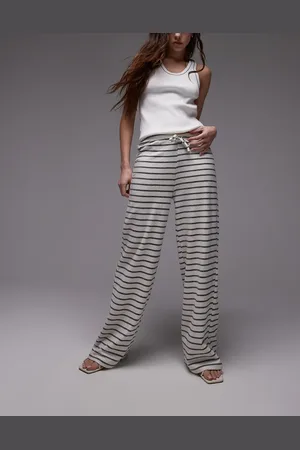 Topshop Pantalones color a rayas de pernera ancha con cordón ajustable de -Blanco