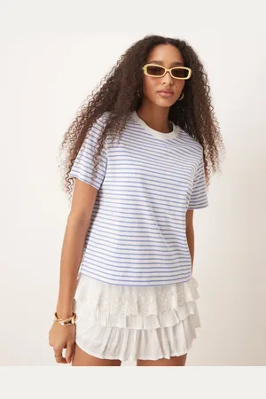 SELECTED Camiseta a rayas azul claro de corte cuadrado de Femme