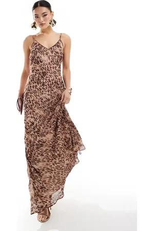 River Island Vestido lencero largo con estampado de leopardo de - neutro