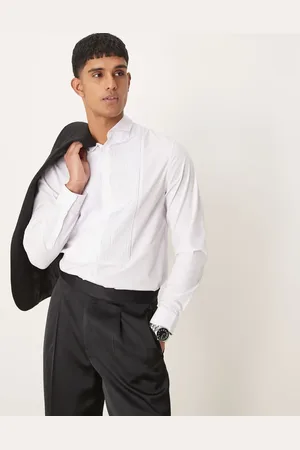 ASOS Camisa de vestir blanca de corte slim con detalle de pechera de
