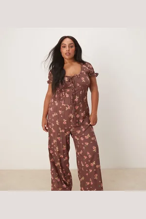 ASOS Mono largo , cintura estilo corsé y ribete de encaje de fibras hiladas de ASOS DESIGN Curve-Multicolor