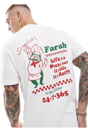 Farah Camiseta blanca con estampado trasero y delantero de pizzería Powis de