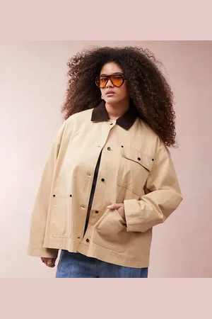ASOS Chaqueta color de corte depurado y estilo campestre con solapas de pana de ASOS DESIGN Curve-Sin color