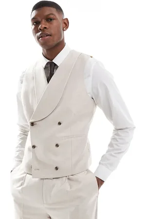 ASOS Chaleco de traje color de corte slim de sarga de mezcla de lino de -Neutro